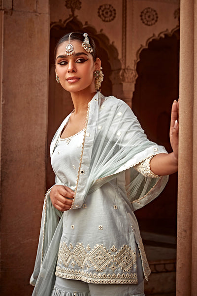 Preevin Ice Blue Diamond Straight Sharara indian designer wear online shopping melange singapore