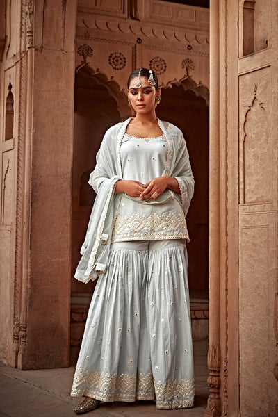 Preevin Ice Blue Diamond Straight Sharara indian designer wear online shopping melange singapore