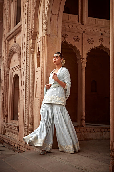 Preevin Ice Blue Diamond Straight Sharara indian designer wear online shopping melange singapore