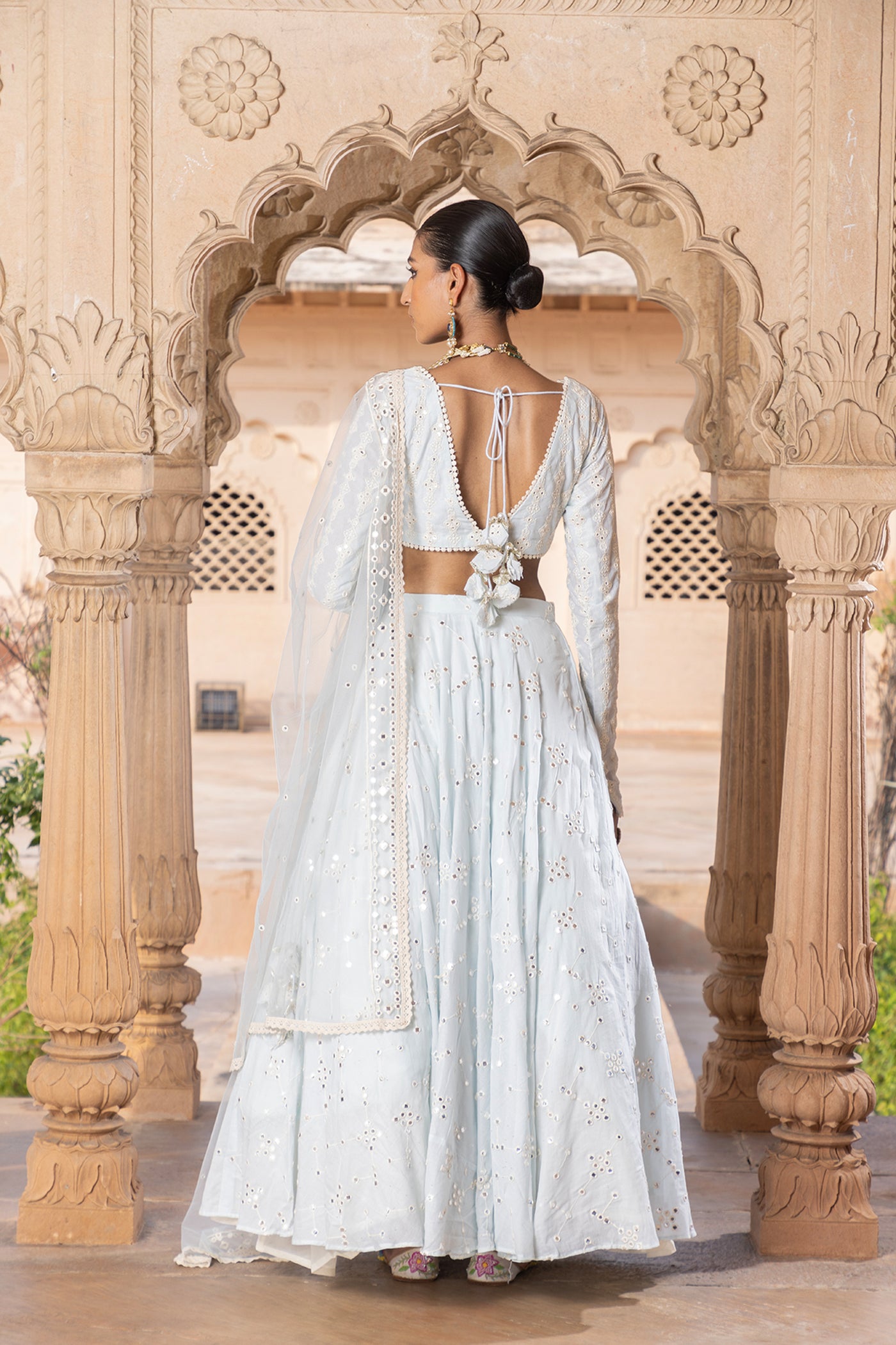 Preevin Ice Blue Sk Bk Lehenga With Embroidered Dupatta indian designer wear online shopping melange singapore