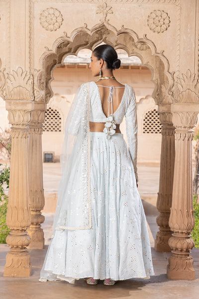 Preevin Ice Blue Sk Bk Lehenga With Embroidered Dupatta indian designer wear online shopping melange singapore