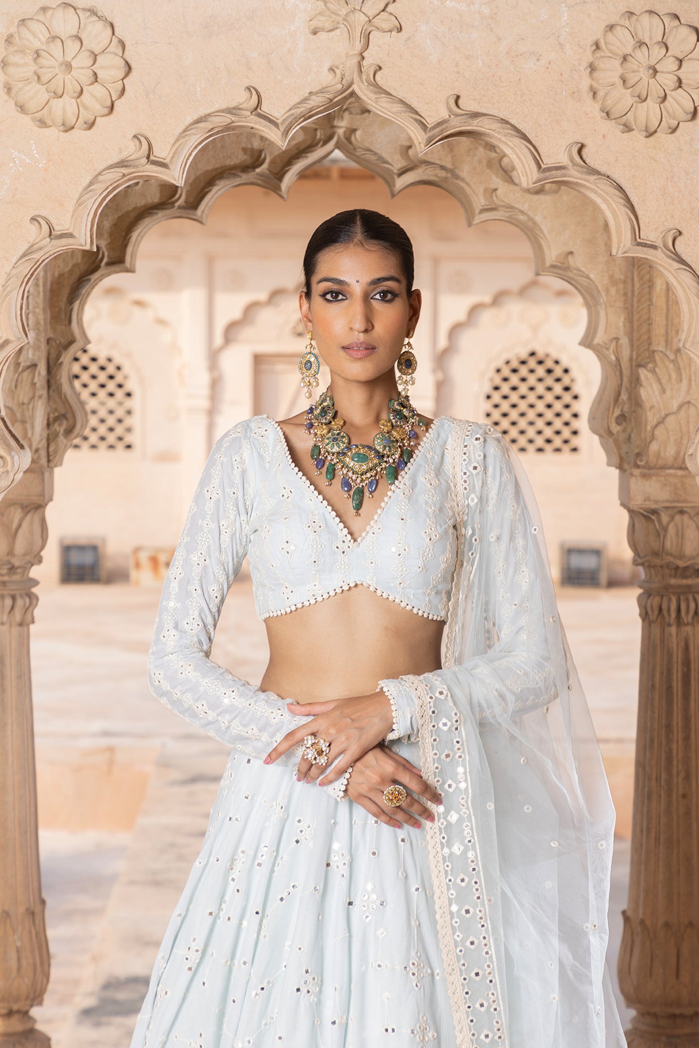 Preevin Ice Blue Sk Bk Lehenga With Embroidered Dupatta indian designer wear online shopping melange singapore