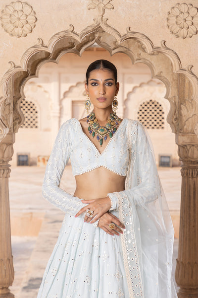 Preevin Ice Blue Sk Bk Lehenga With Embroidered Dupatta indian designer wear online shopping melange singapore