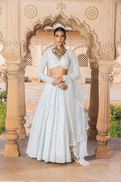 Preevin Ice Blue Sk Bk Lehenga With Embroidered Dupatta indian designer wear online shopping melange singapore
