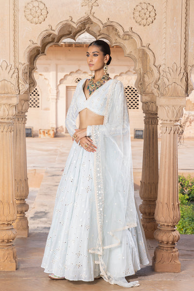 Preevin Ice Blue Sk Bk Lehenga With Embroidered Dupatta indian designer wear online shopping melange singapore