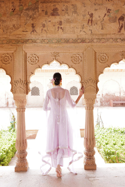 Preevin Lavender Big Flower Anarkali With Dupatta indian designer wear online shopping melange singapore