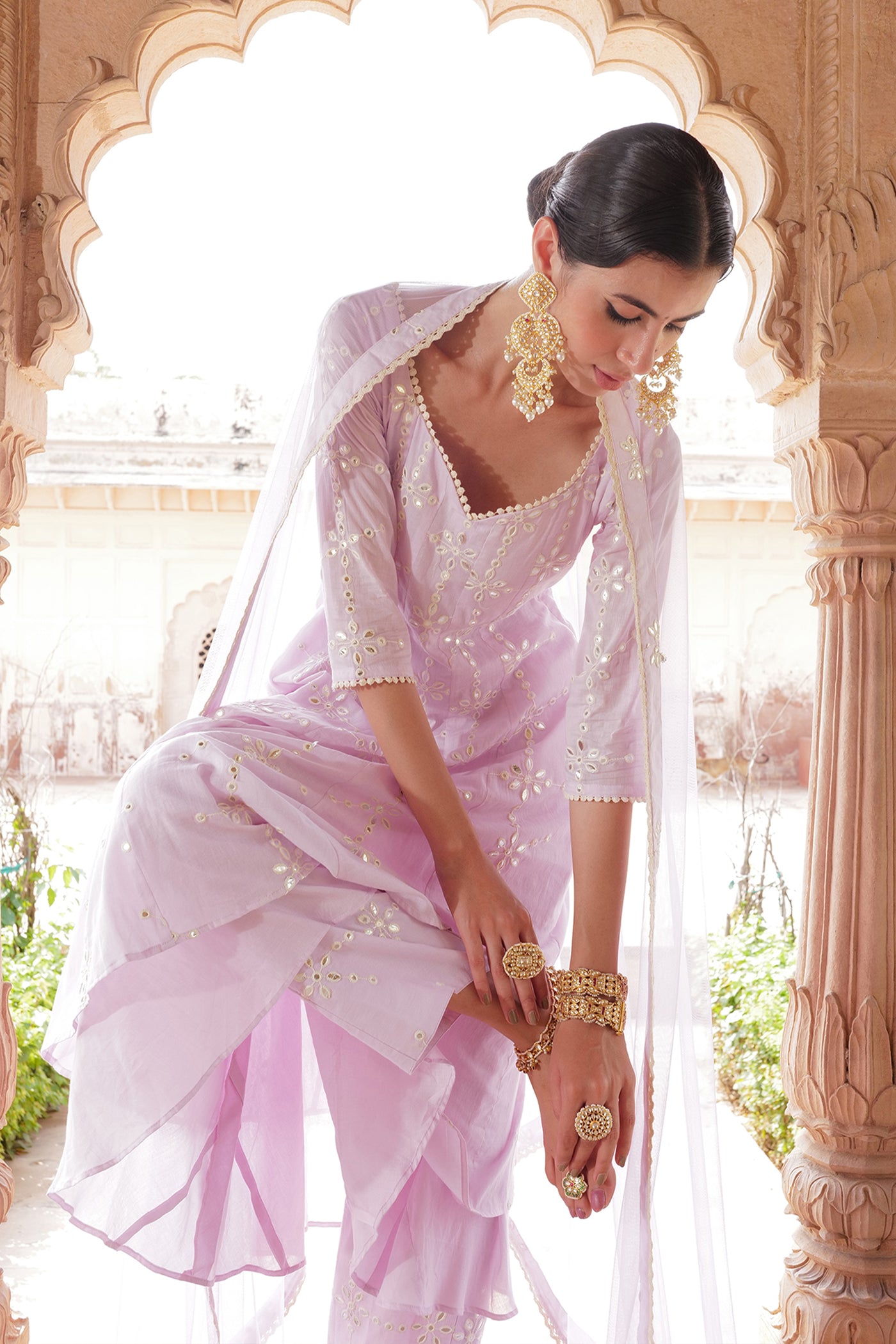 Preevin Lavender Big Flower Anarkali With Dupatta indian designer wear online shopping melange singapore