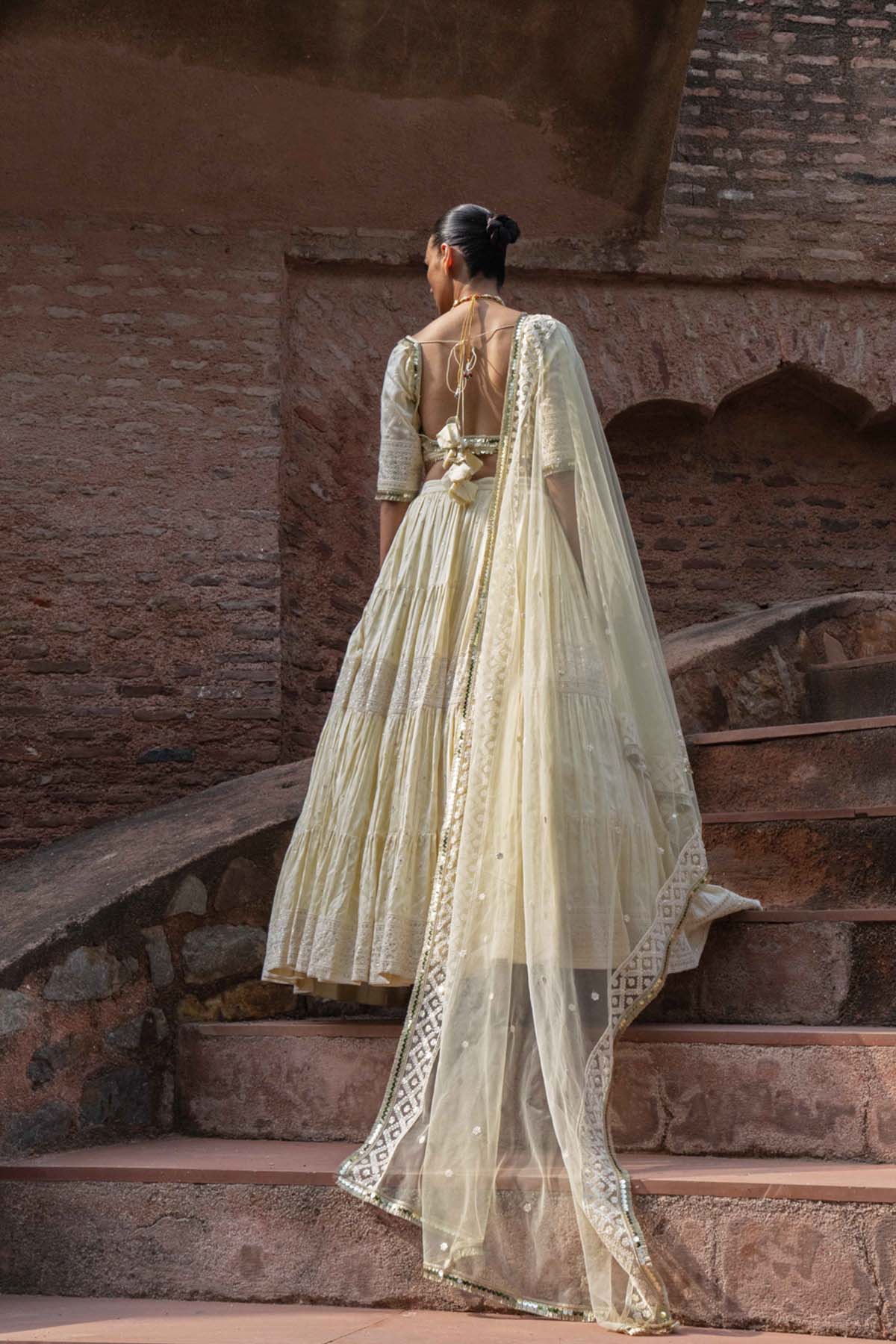 Preevin Lemon Big Border Lehenga With Embroidered Dupatta indian designer wear online shopping melange singapore 