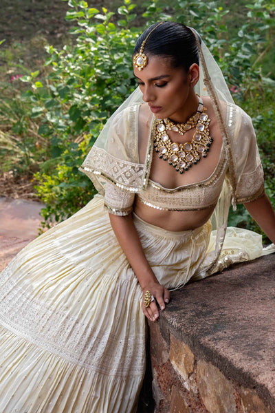 Preevin Lemon Big Border Lehenga With Embroidered Dupatta indian designer wear online shopping melange singapore 