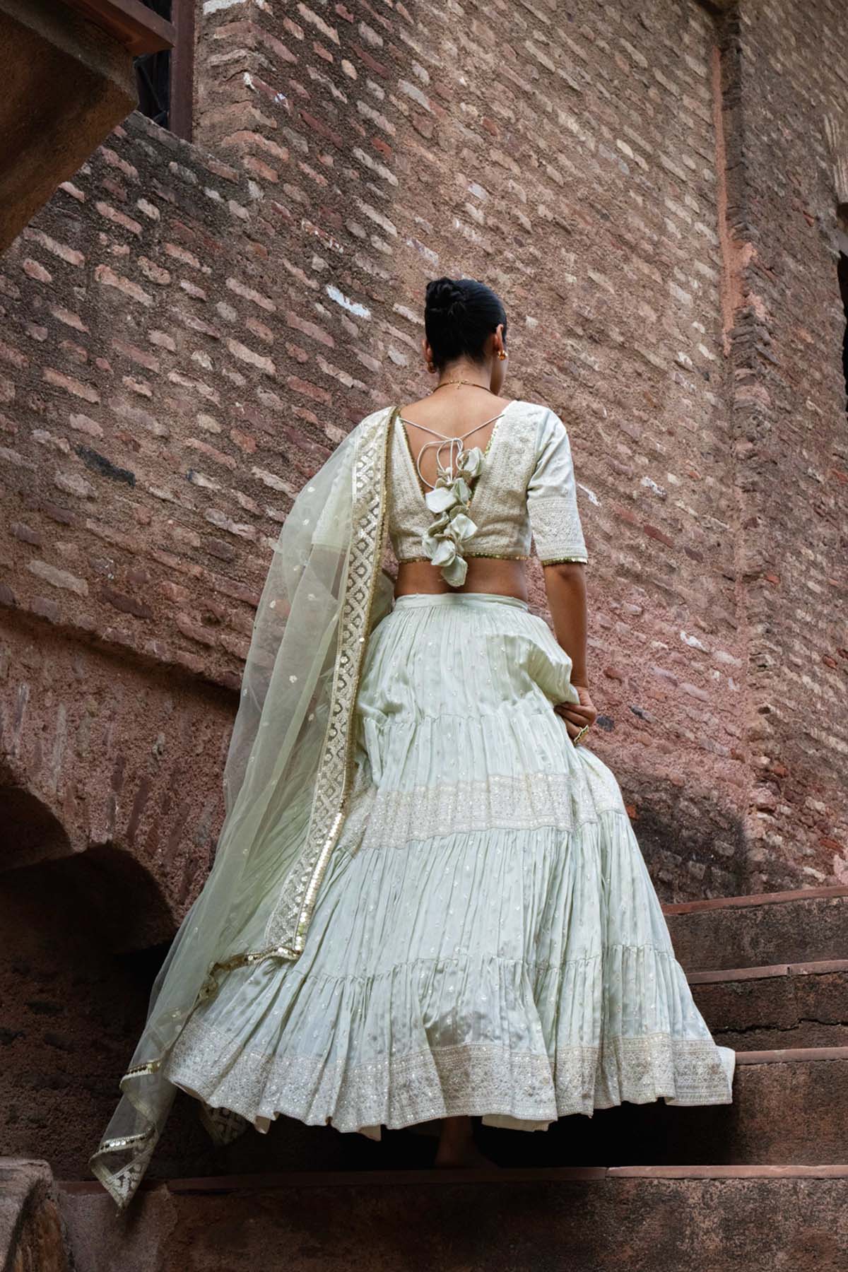 Preevin Mint Big Border Lehenga With Embroidered Dupatta indian designer wear online shopping melange singapore 