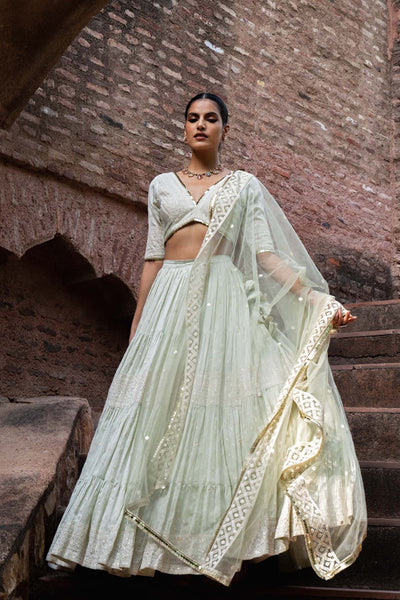 Preevin Mint Big Border Lehenga With Embroidered Dupatta indian designer wear online shopping melange singapore 