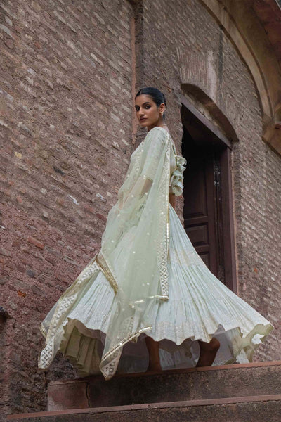 Preevin Mint Big Border Lehenga With Embroidered Dupatta indian designer wear online shopping melange singapore 