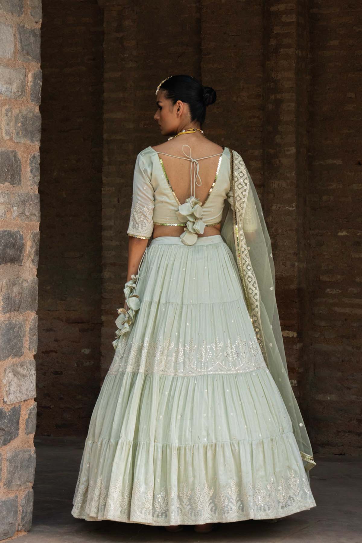 Preevin Mint Forest Lehenga With Embroidered Dupatta indian designer wear online shopping melange singapore 