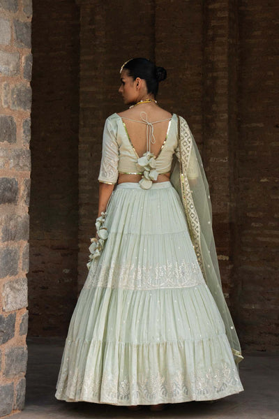Preevin Mint Forest Lehenga With Embroidered Dupatta indian designer wear online shopping melange singapore 