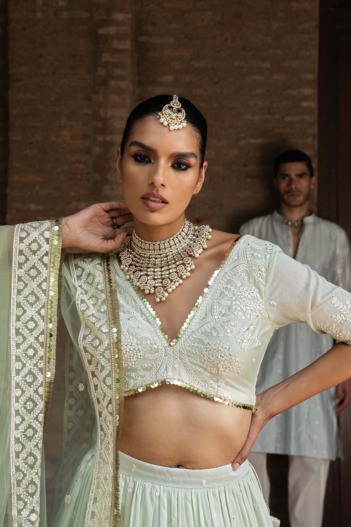 Preevin Mint Forest Lehenga With Embroidered Dupatta indian designer wear online shopping melange singapore 