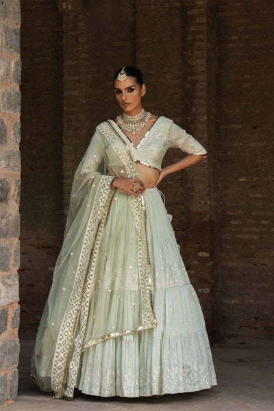 Preevin Mint Forest Lehenga With Embroidered Dupatta indian designer wear online shopping melange singapore 