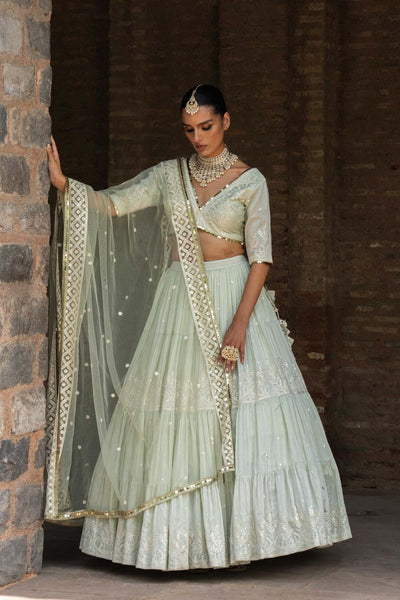 Preevin Mint Forest Lehenga With Embroidered Dupatta indian designer wear online shopping melange singapore 