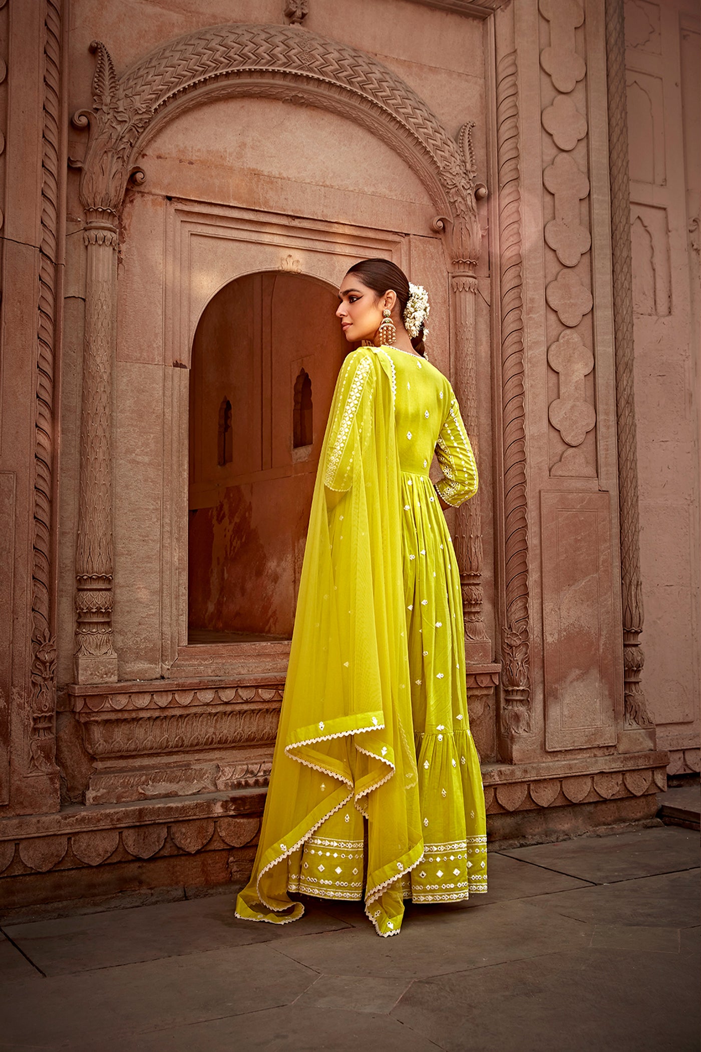 Preevin Neon Green All Three Angrakha indian designer wear online shopping melange singapore