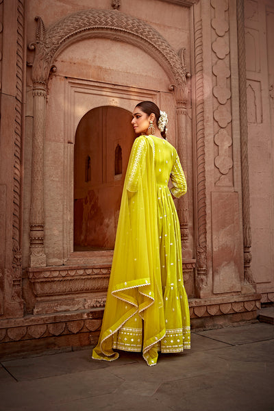 Preevin Neon Green All Three Angrakha indian designer wear online shopping melange singapore