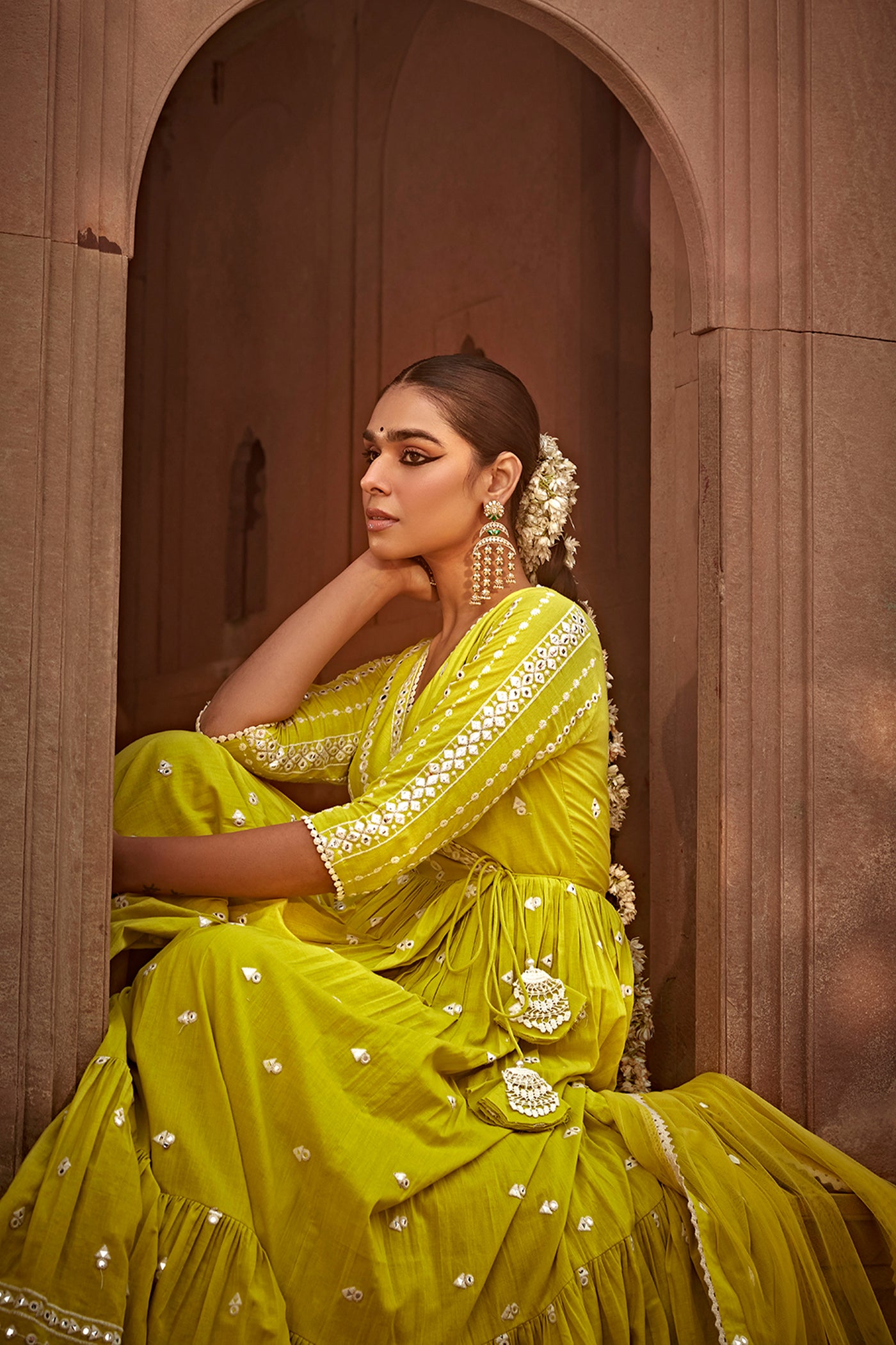 Preevin Neon Green All Three Angrakha indian designer wear online shopping melange singapore