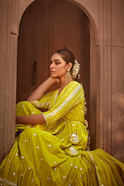 Preevin Neon Green All Three Angrakha indian designer wear online shopping melange singapore