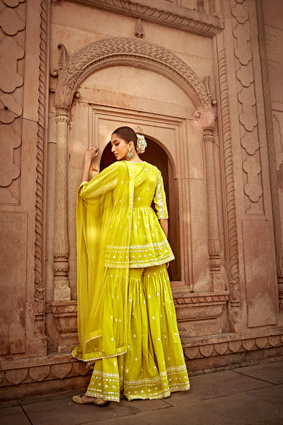 Preevin Neon Green All Three Peplum Sharara indian designer wear online shopping melange singapore