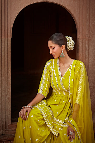 Preevin Neon Green All Three Peplum Sharara indian designer wear online shopping melange singapore