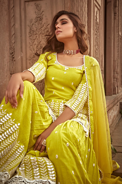 Preevin Neon Green Leaf Straight Sharara indian designer wear online shopping melange singapore