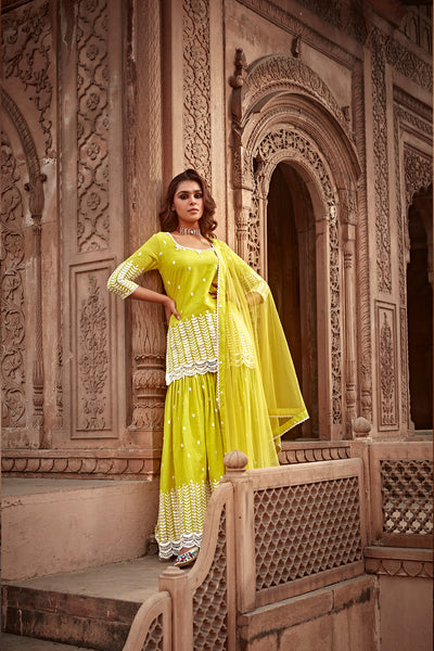 Preevin Neon Green Leaf Straight Sharara indian designer wear online shopping melange singapore