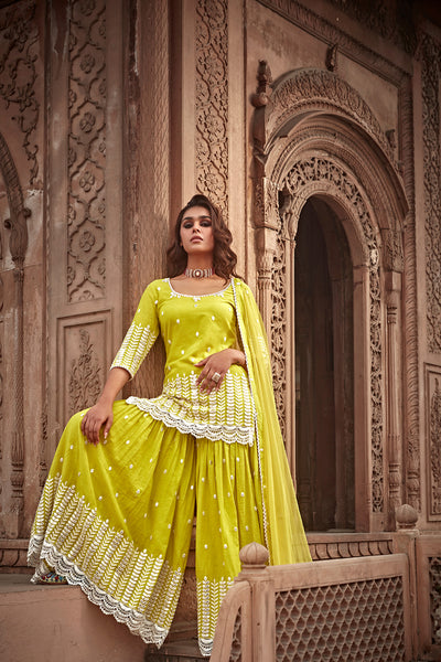 Preevin Neon Green Leaf Straight Sharara indian designer wear online shopping melange singapore
