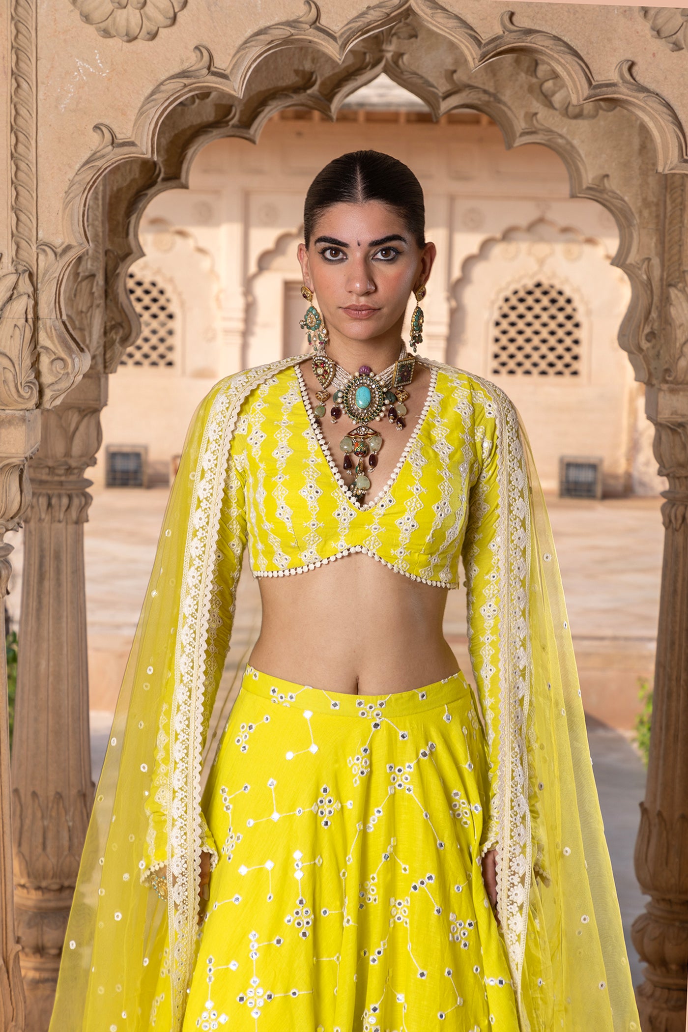 Preevin Neon Green Sk Bk Lehenga With Embroidered Dupatta indian designer wear online shopping melange singapore