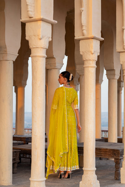 Preevin Neon Green Triangle Angrakha indian designer wear online shopping melange singapore