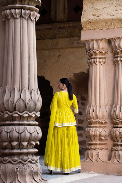 Preevin Neon Green Triangle Peplum Sharara indian designer wear online shopping melange singapore