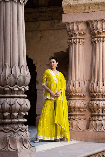 Preevin Neon Green Triangle Peplum Sharara indian designer wear online shopping melange singapore