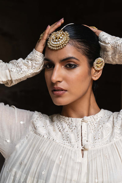 Preevin Off White 8 Layer Forest All Over Embroidered Anarkali indian designer wear online shopping melange singapore 