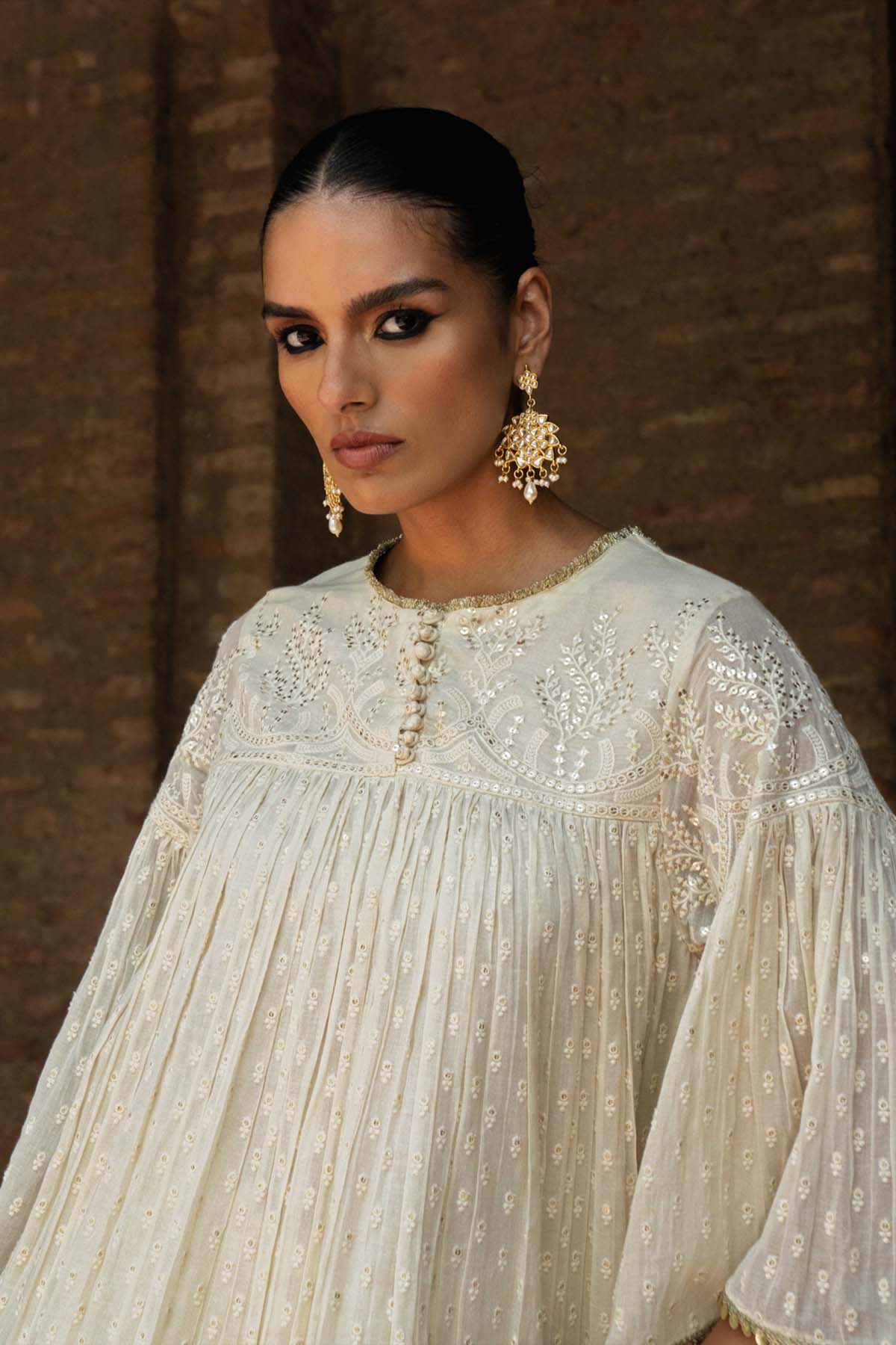 Preevin Off White All Gathers Forest Embroidered Top With Skirt indian designer wear online shopping melange singapore 