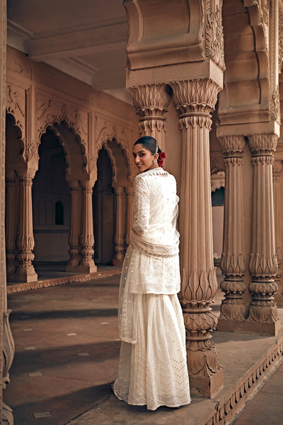 Preevin Off White All Over Zig Zag Peplum Sharara indian designer wear online shopping melange singapore
