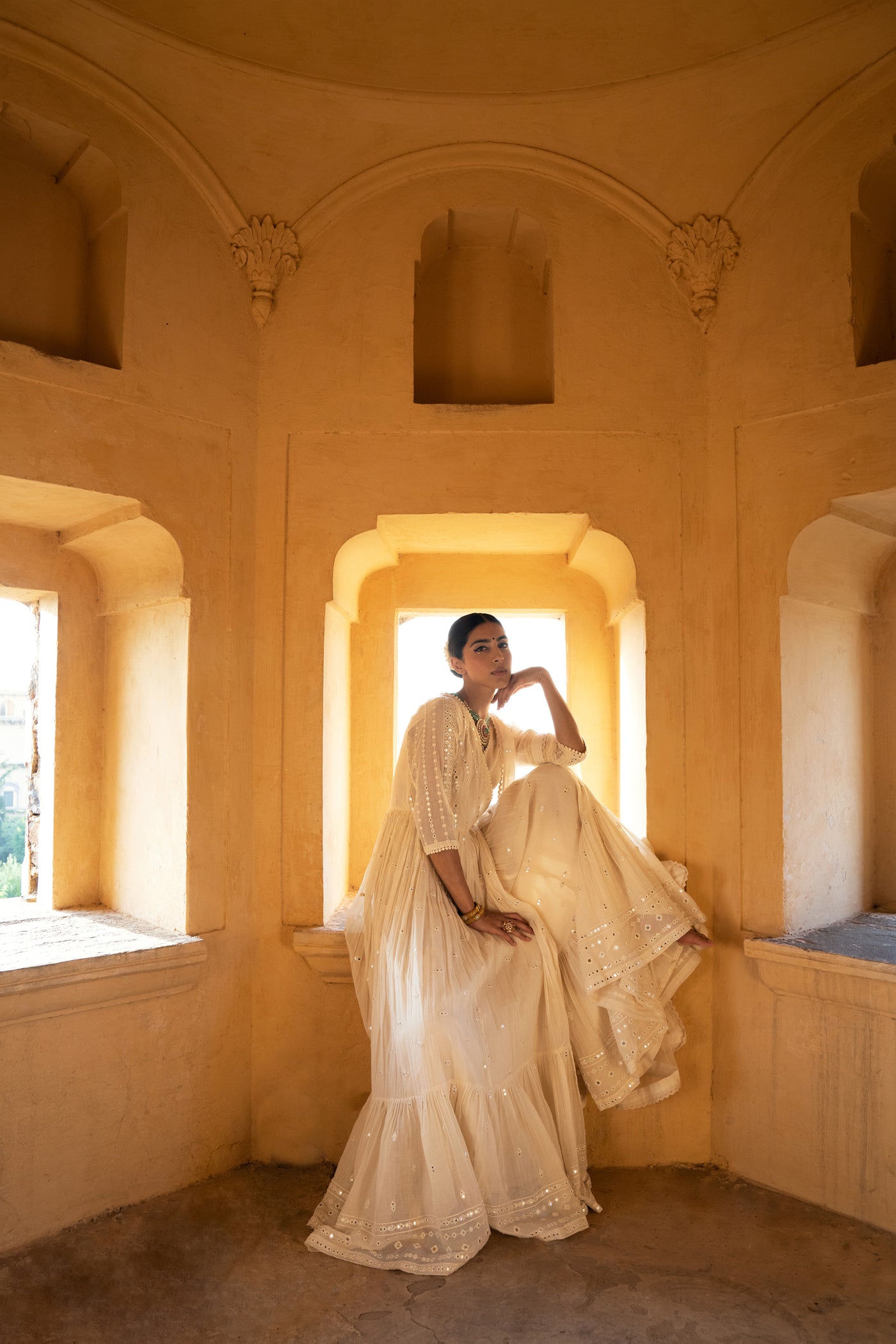 Preevin Off White All Three Angrakha indian designer wear online shopping melange singapore