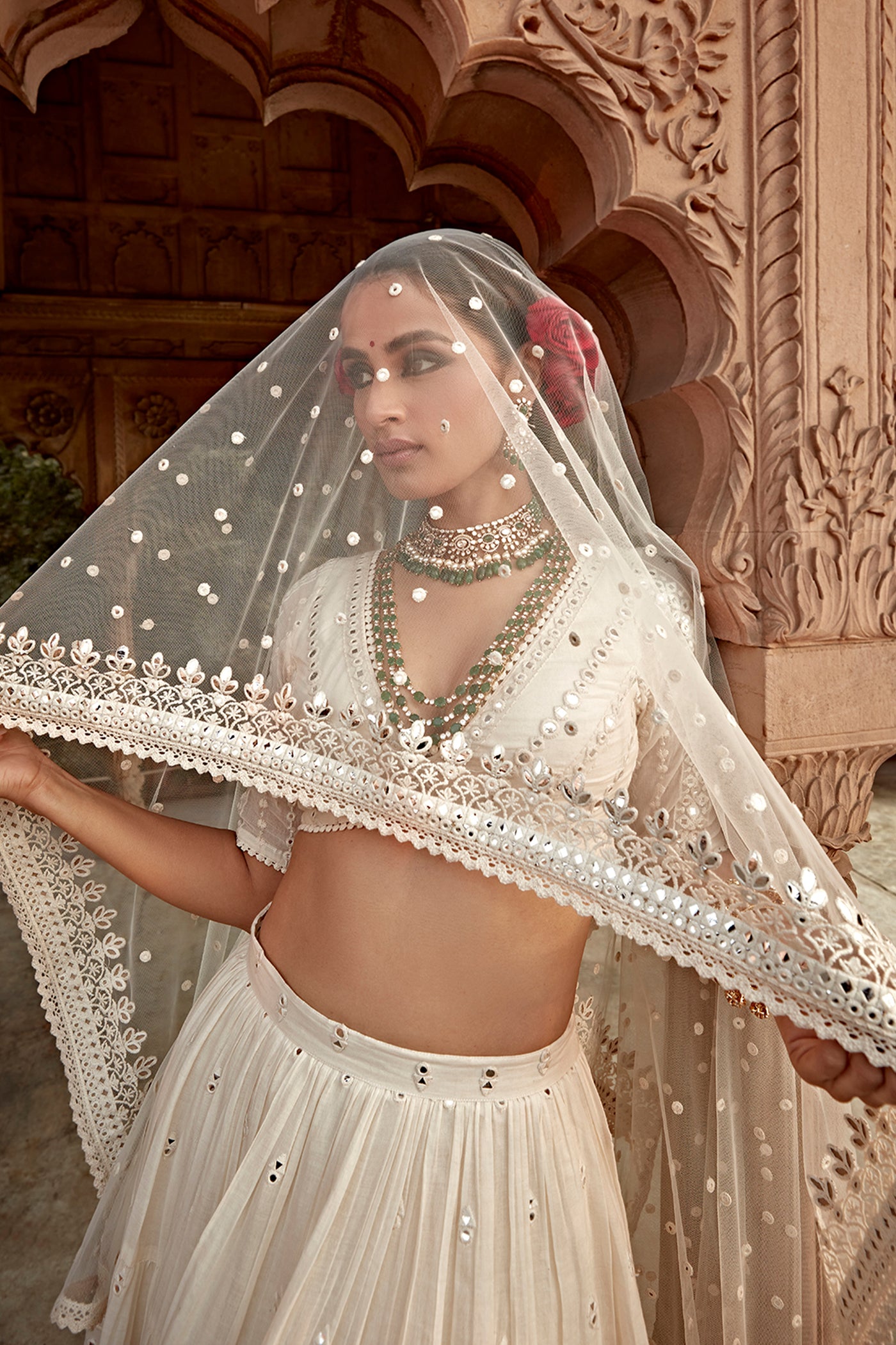 Off White All Three Lehenga With Embroidered Dupatta
