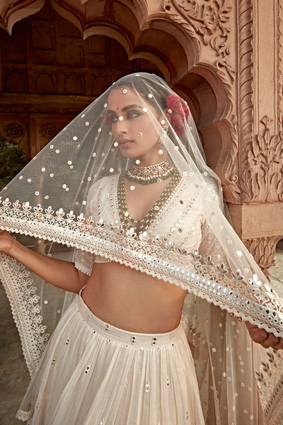 Off White All Three Lehenga With Embroidered Dupatta