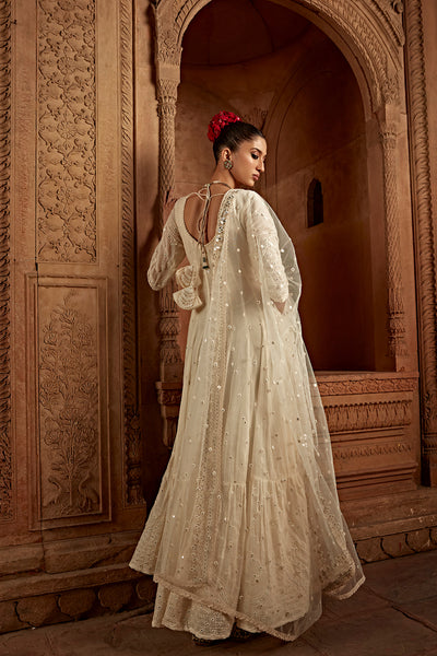 Preevin Off White Barfi Anarkali With Embroidered Dupatta indian designer wear online shopping melange singapore