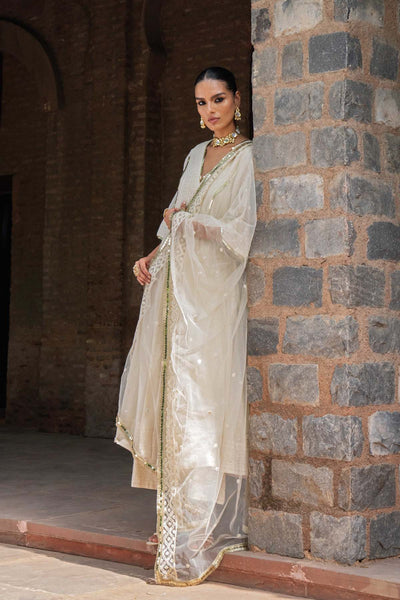 Preevin Off White Big Border Anarkali With Pants indian designer wear online shopping melange singapore 