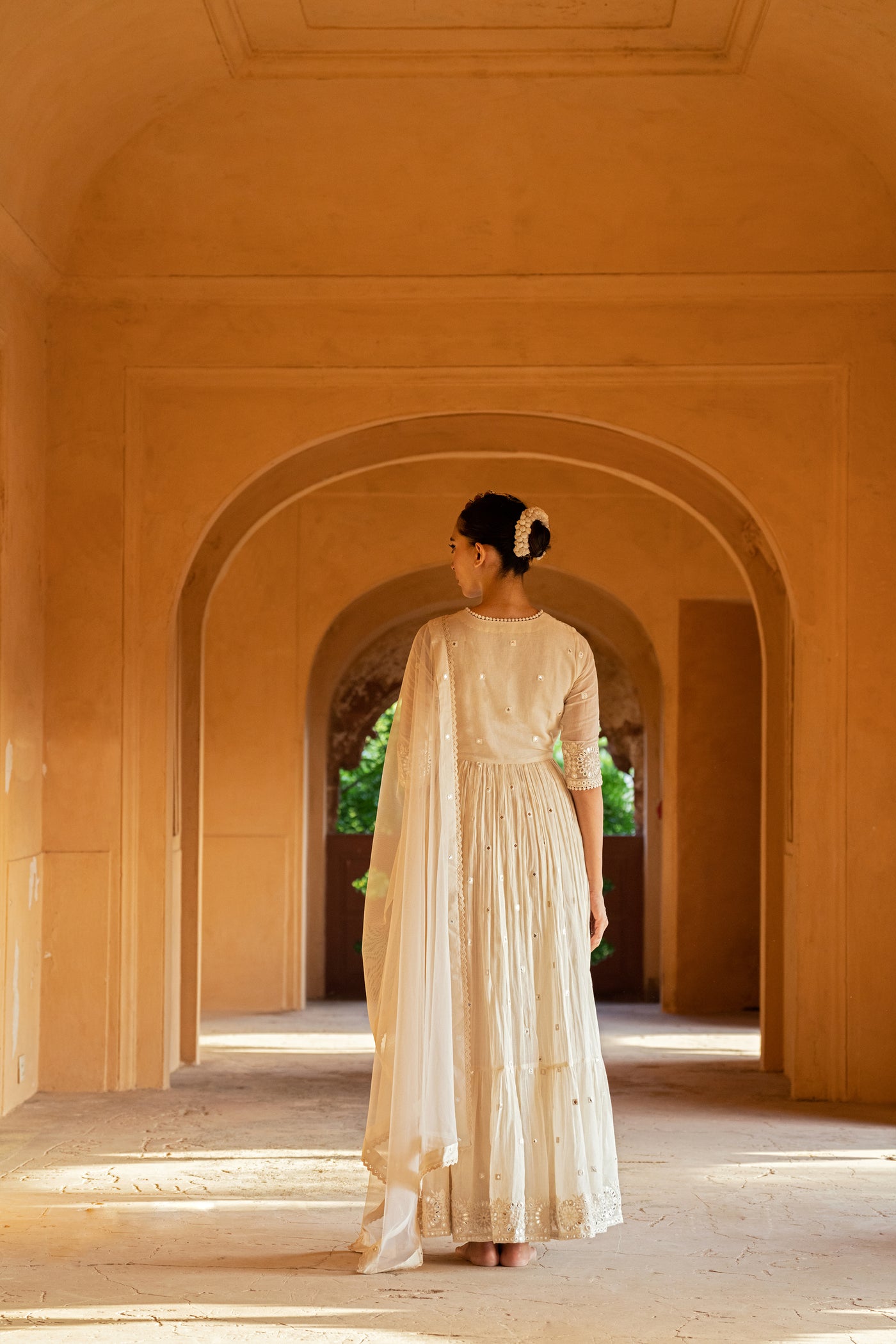 Preevin Off White Circle Angrakha indian designer wear online shopping melange singapore
