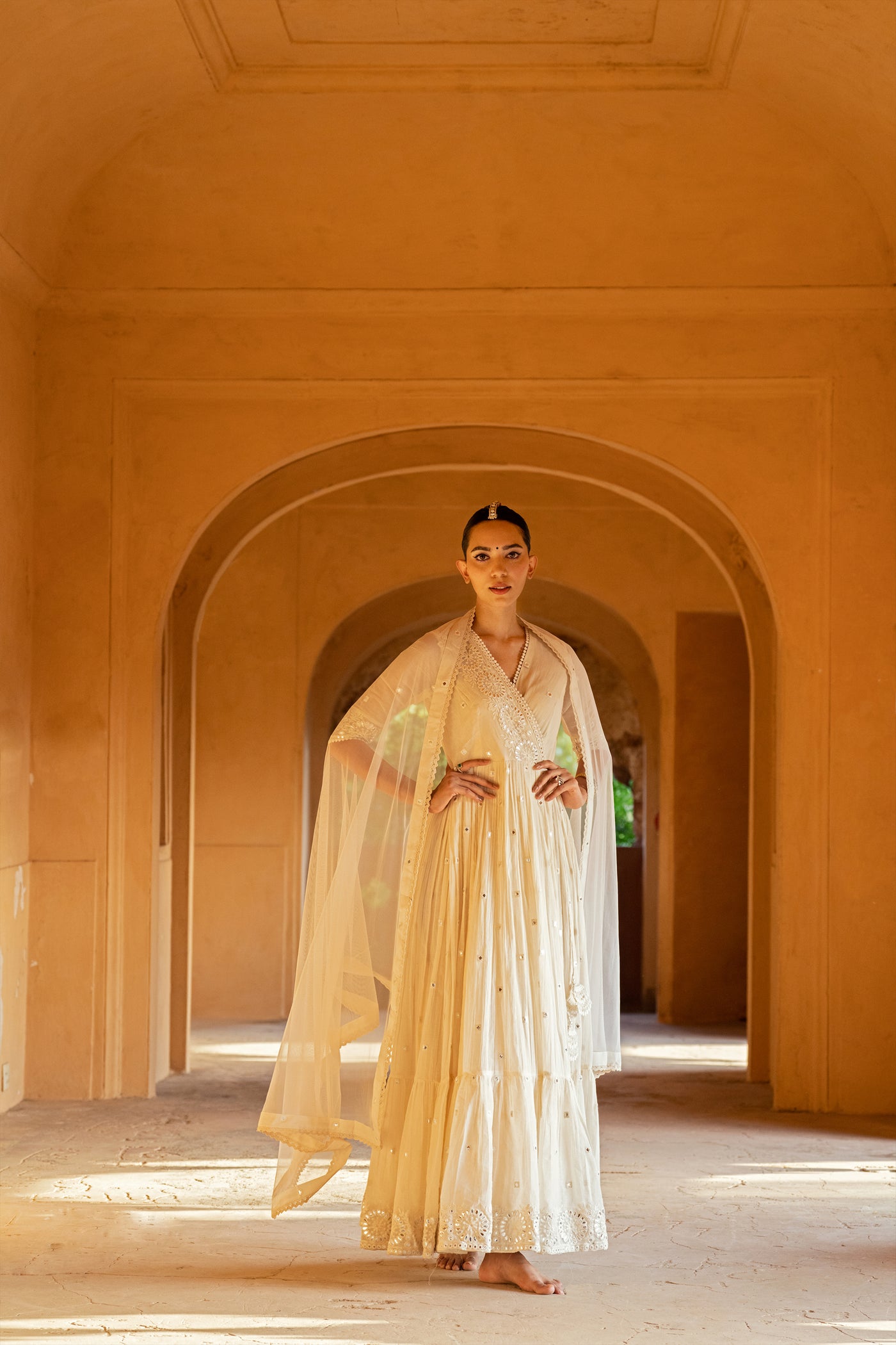 Preevin Off White Circle Angrakha indian designer wear online shopping melange singapore