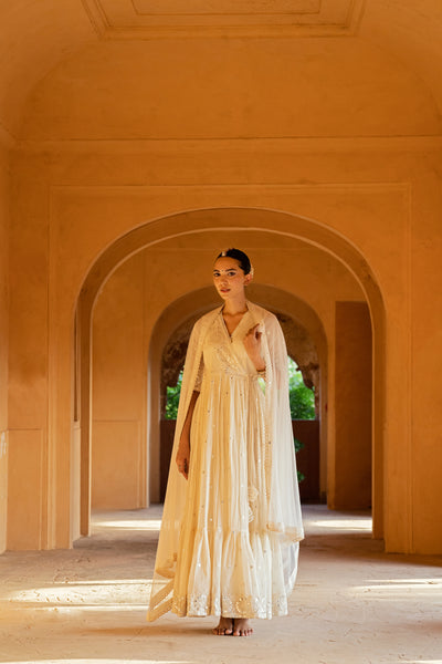 Preevin Off White Circle Angrakha indian designer wear online shopping melange singapore