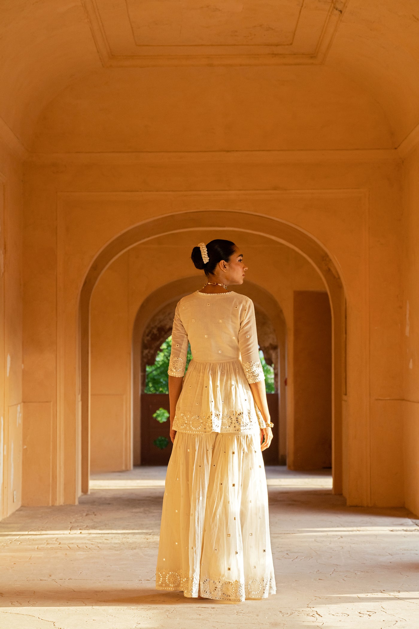 Preevin Off White Circle Peplum Sharara indian designer wear online shopping melange singapore