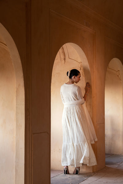 Preevin Off White Diamond Jacket With Anarkali indian designer wear online shopping melange singapore