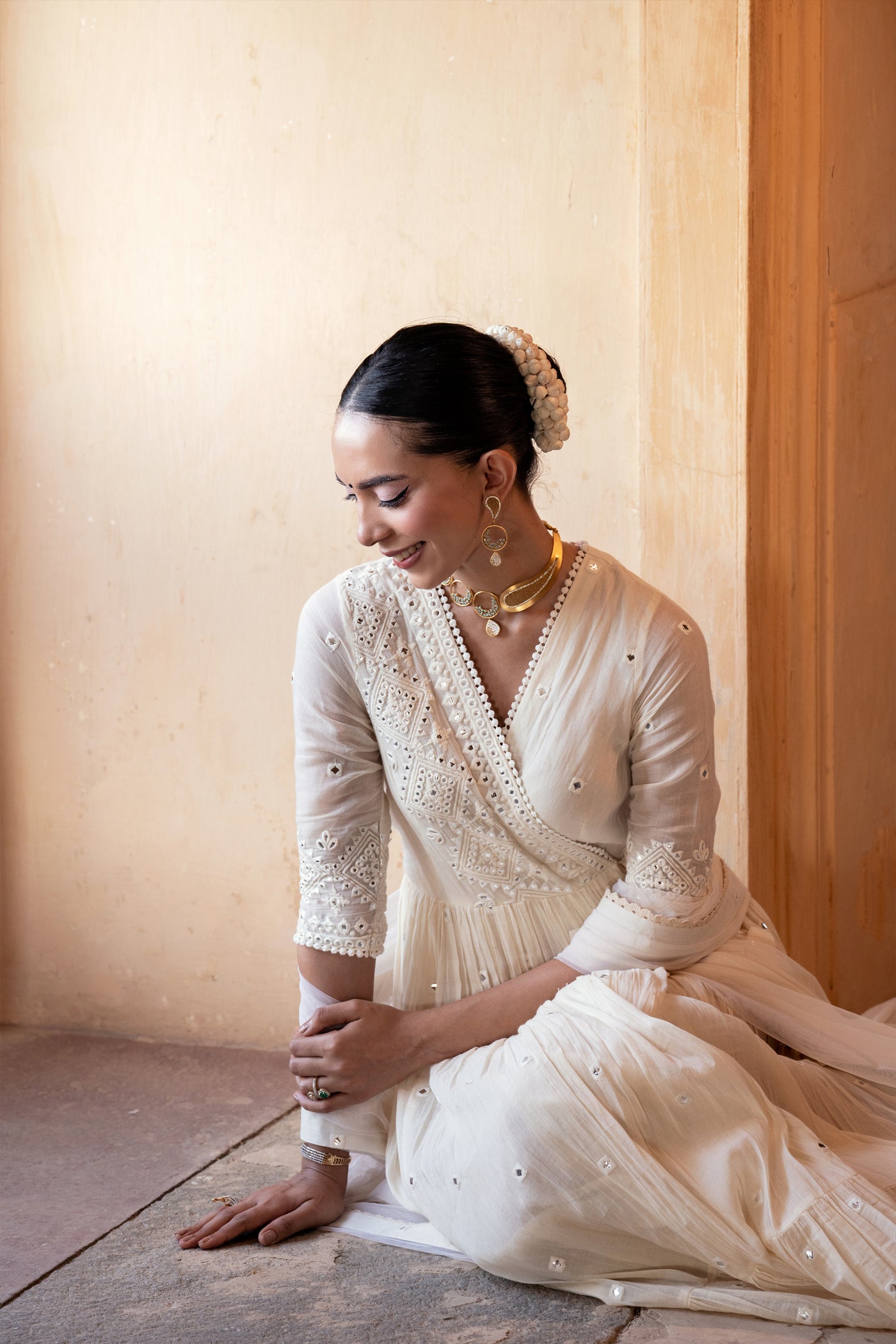 Preevin Off White Diamond Jacket With Anarkali indian designer wear online shopping melange singapore