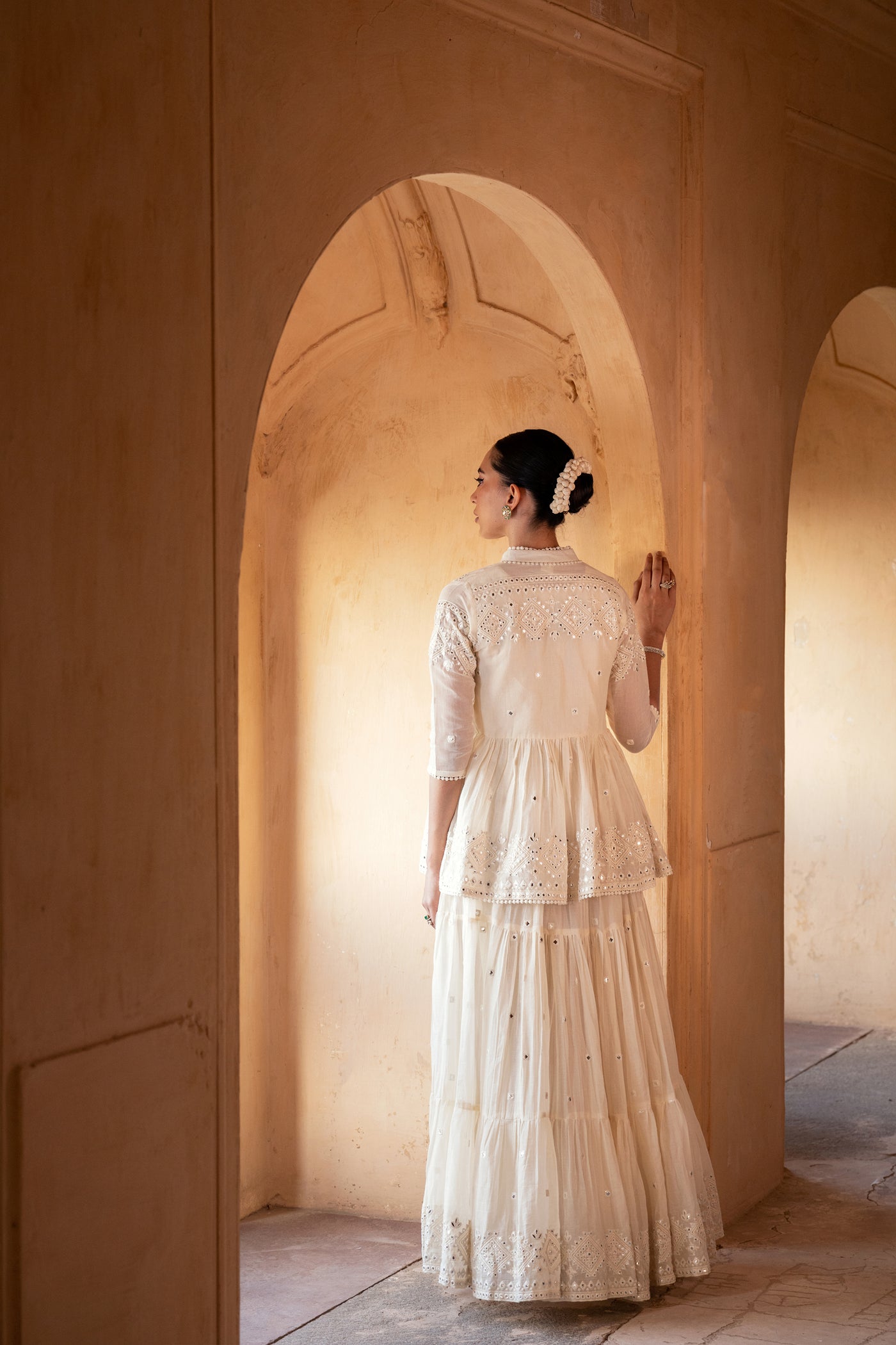 Preevin Off White Diamond Jacket With Anarkali indian designer wear online shopping melange singapore