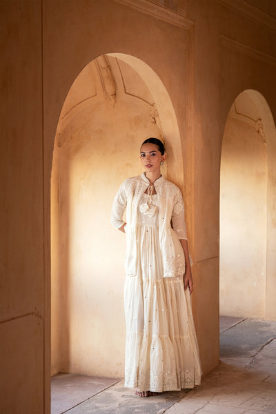 Preevin Off White Diamond Jacket With Anarkali indian designer wear online shopping melange singapore